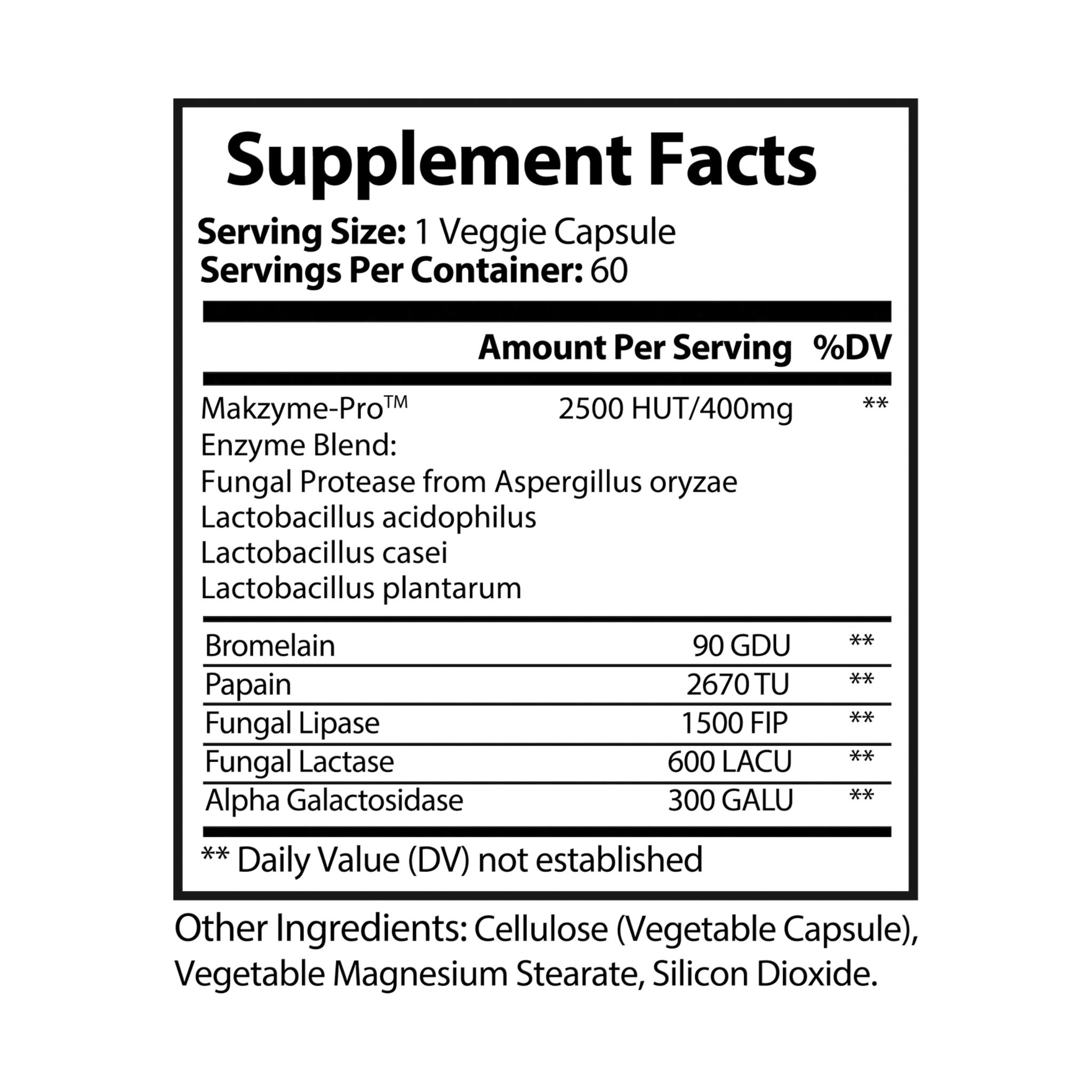 Supplement facts label with detailed ingredient list on a white background