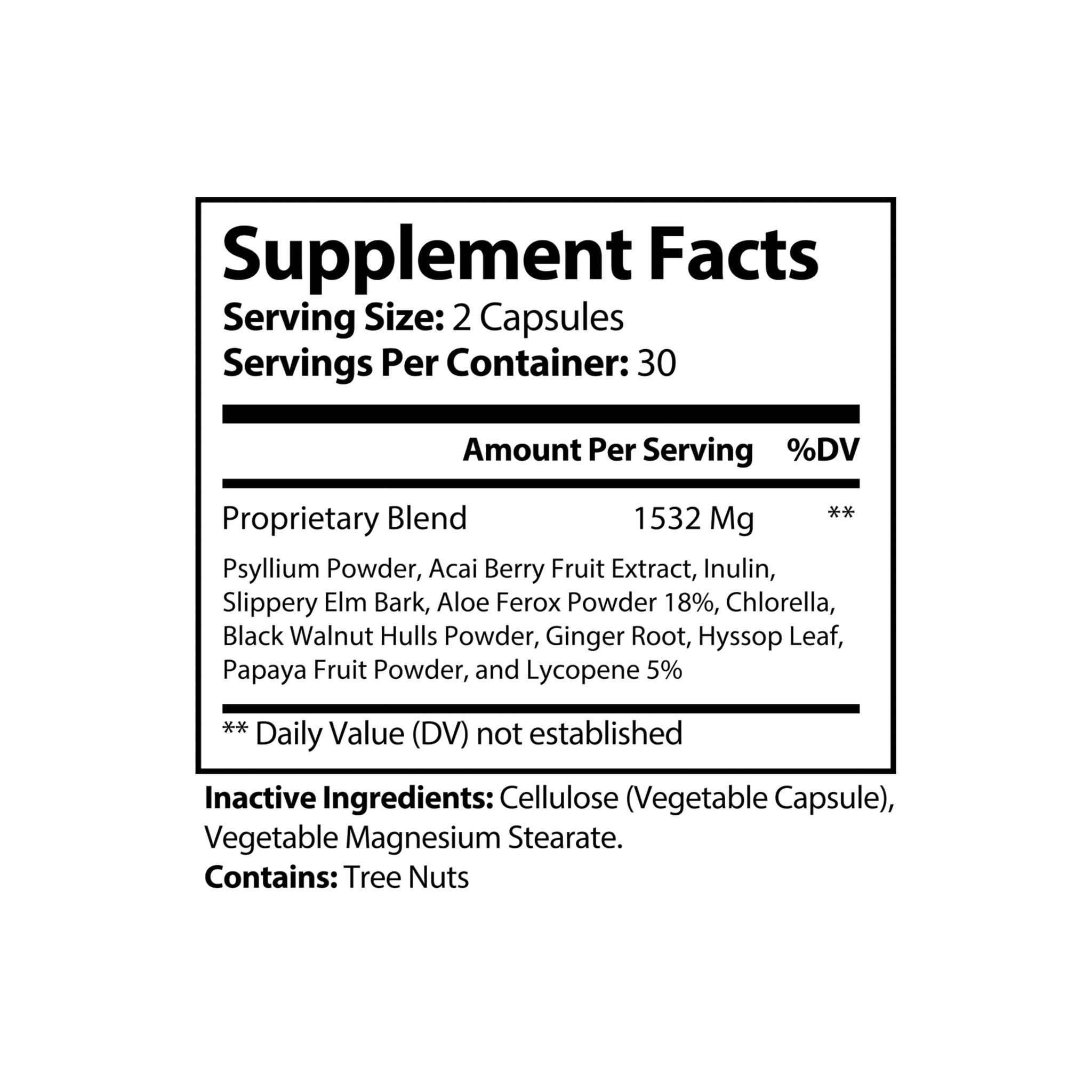 Supplement facts label with detailed ingredient list on a white background