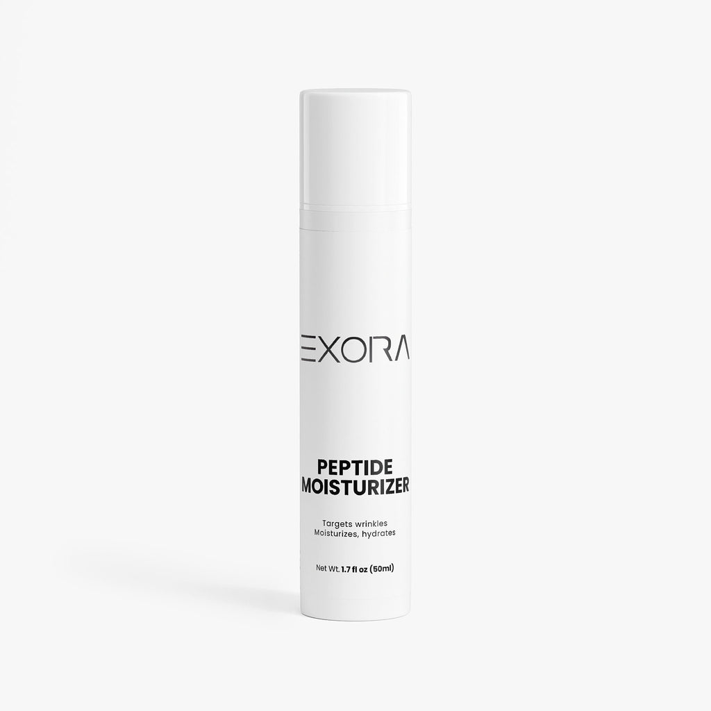 Exora Peptide Moisturizer bottle on a white background