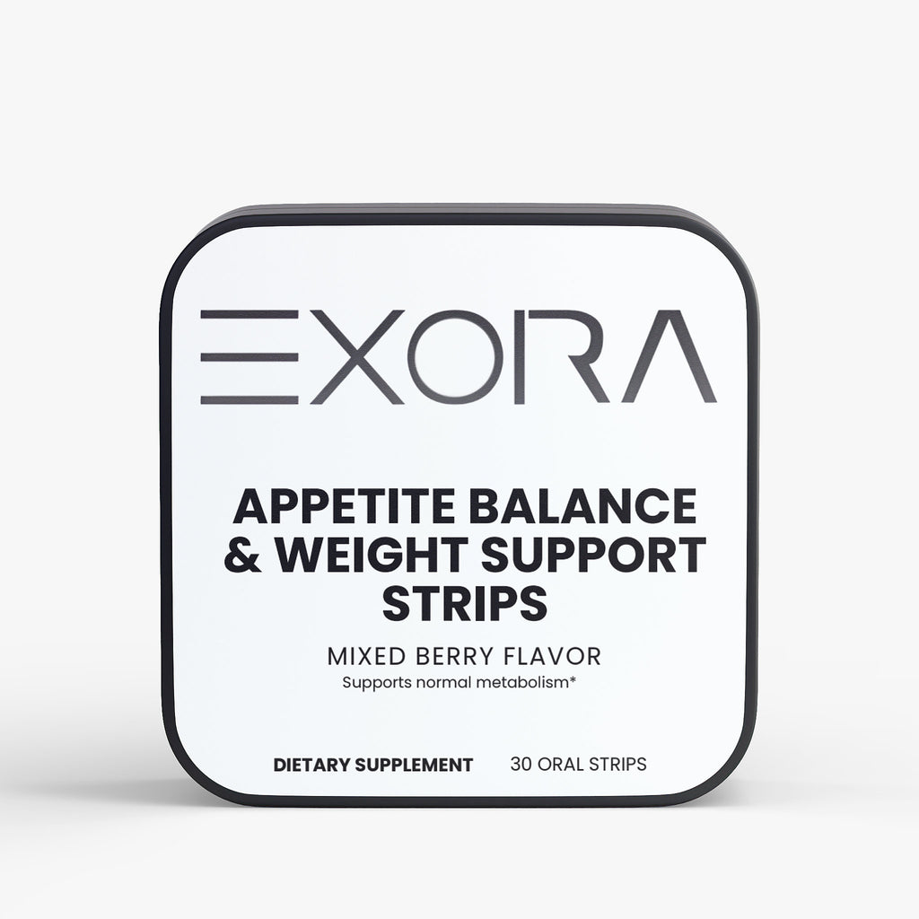 Exora appetite balance and weight support strips packaging on a white background