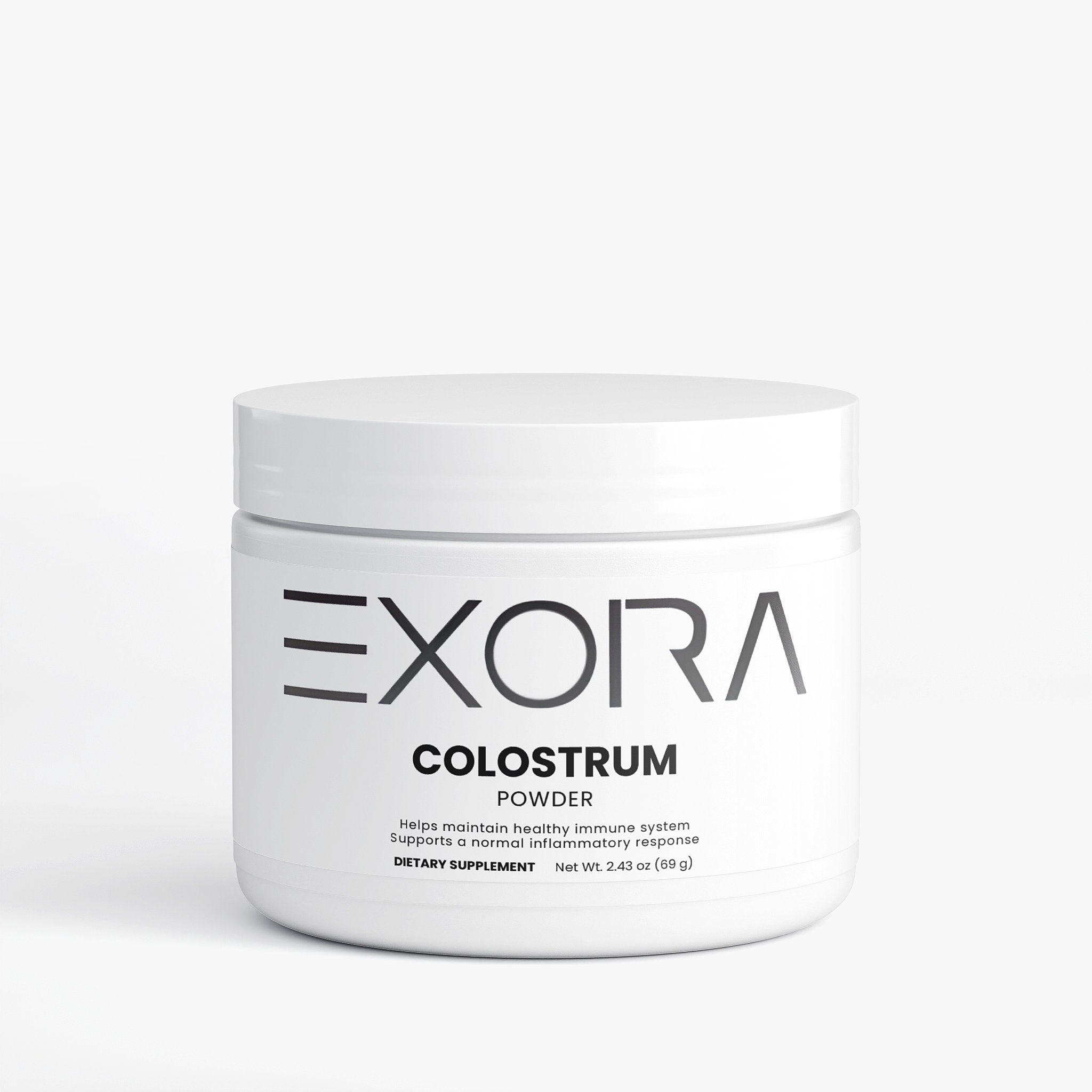 Jar of Exora Colostrum Powder on a white background