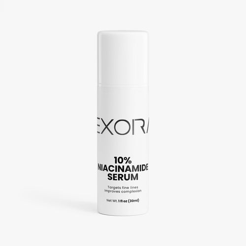 Exora 10% Niacinamide Serum bottle on a white background