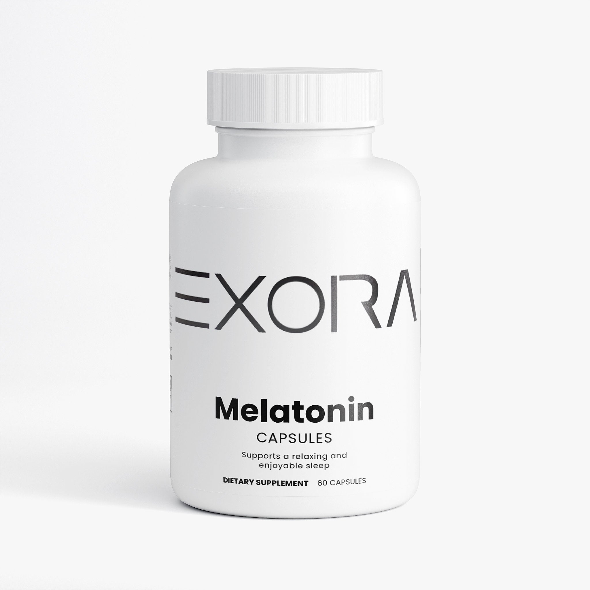 EXORA Melatonin capsules bottle on a white background