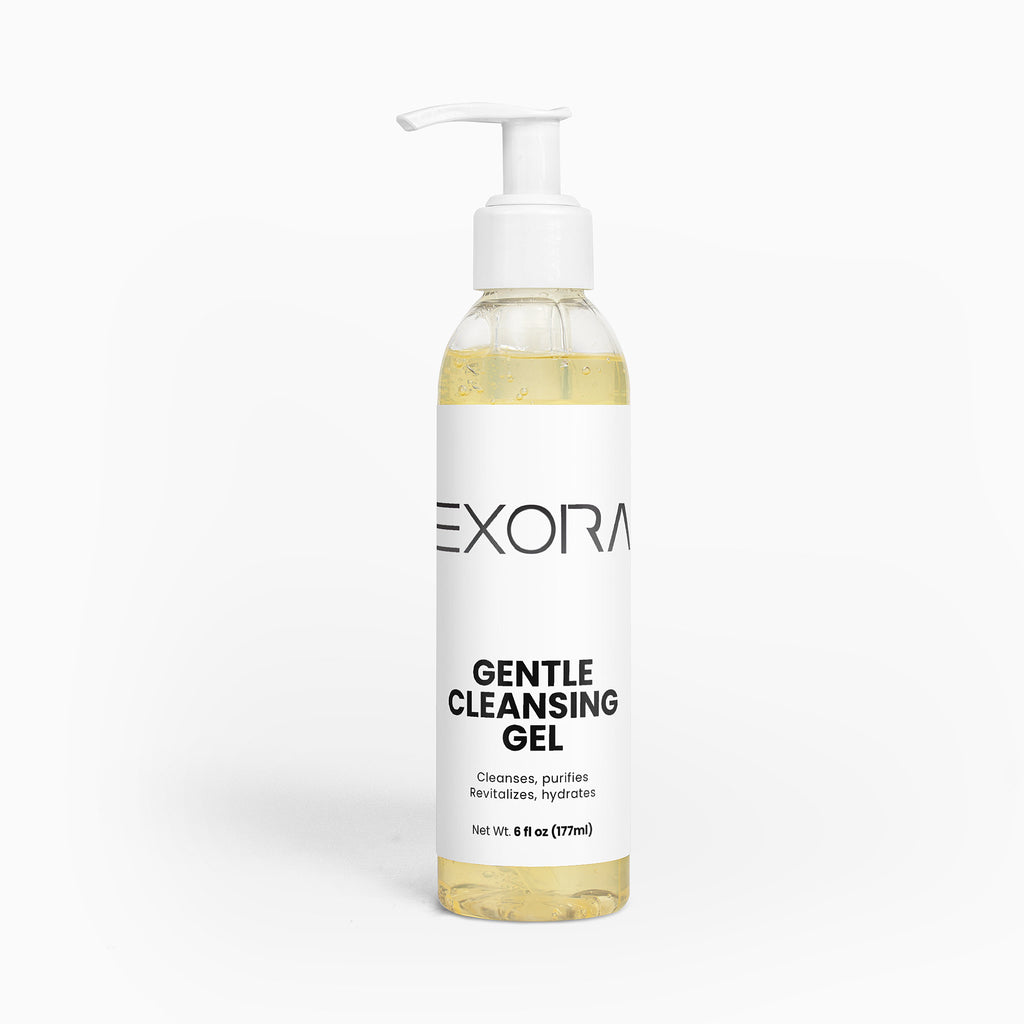 Bottle of Exora Gentle Cleansing Gel on a white background