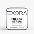 Exora Energy Strips packaging with cranberry flavor on a white background