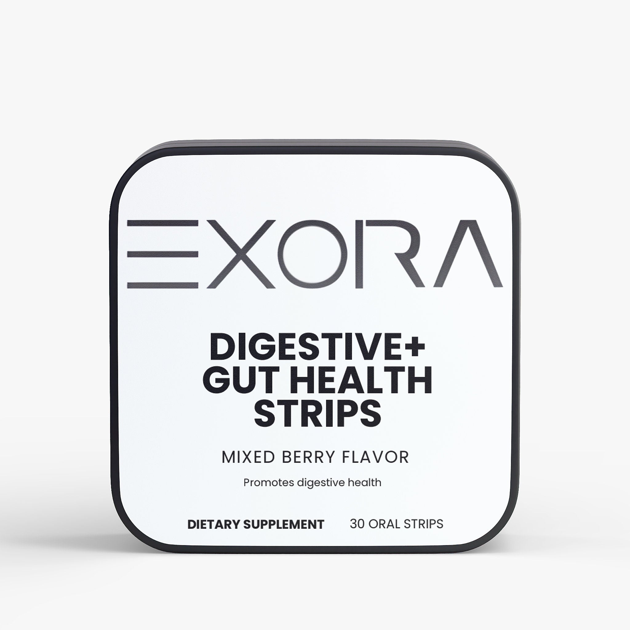 Exora digestive gut health strips packaging on a white background