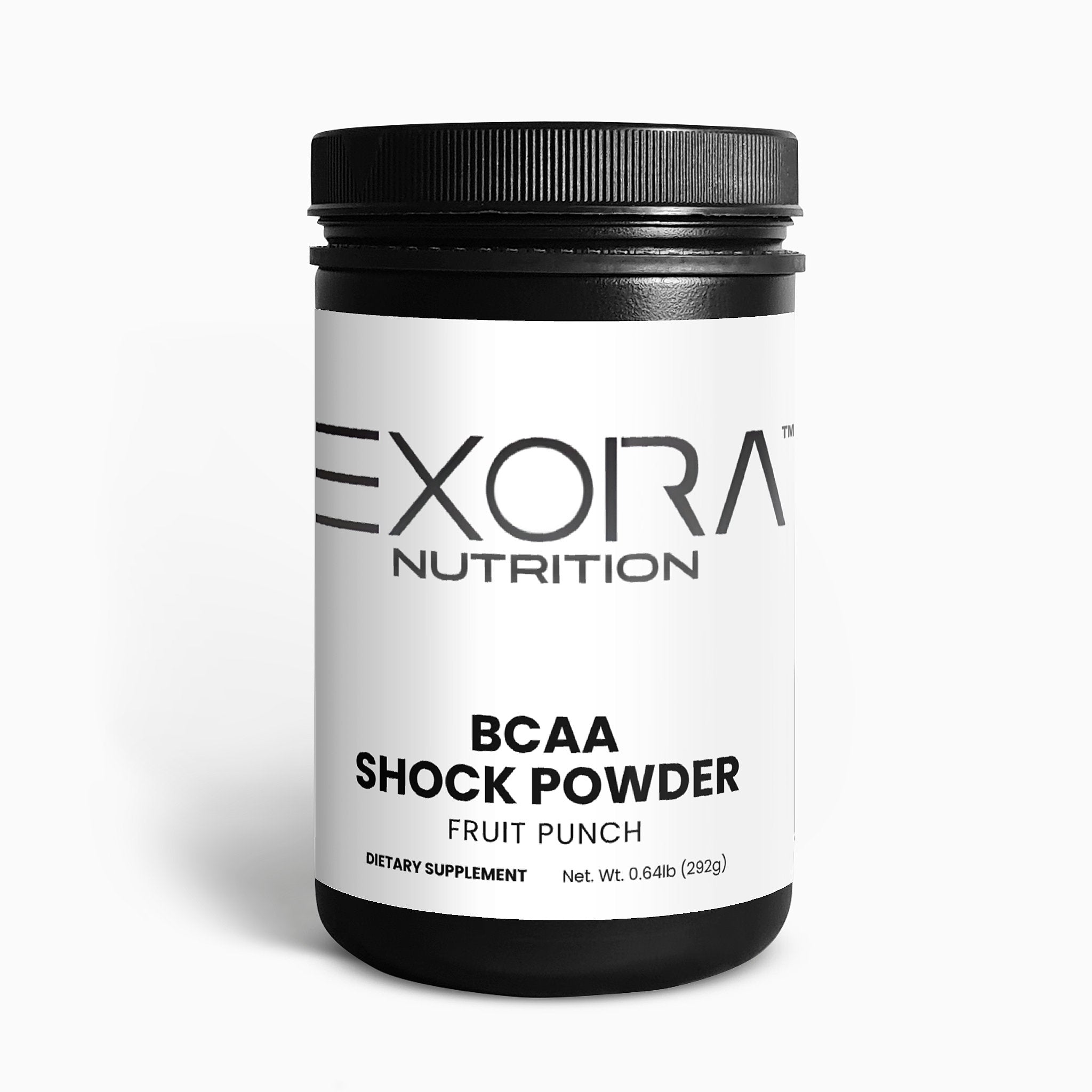 Exora Nutrition BCAA Shock Powder container on a white background
