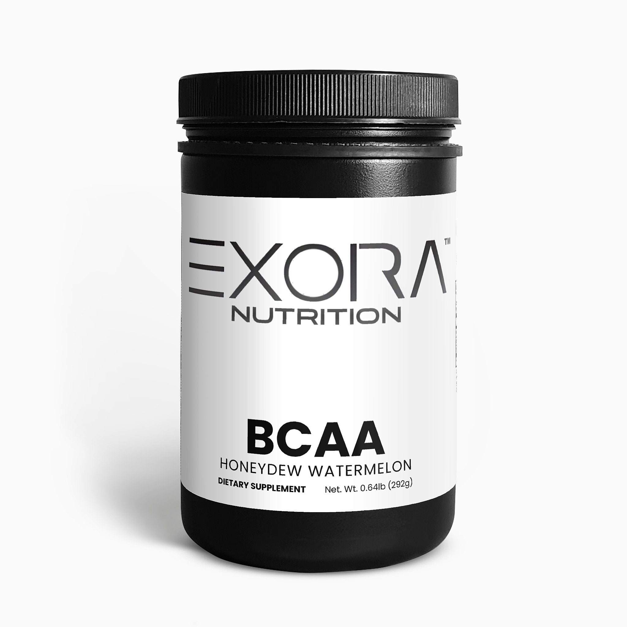 Exora Nutrition BCAA supplement container on a white background