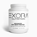 Exora Nutrition Advanced 100% Whey Protein container on a white background