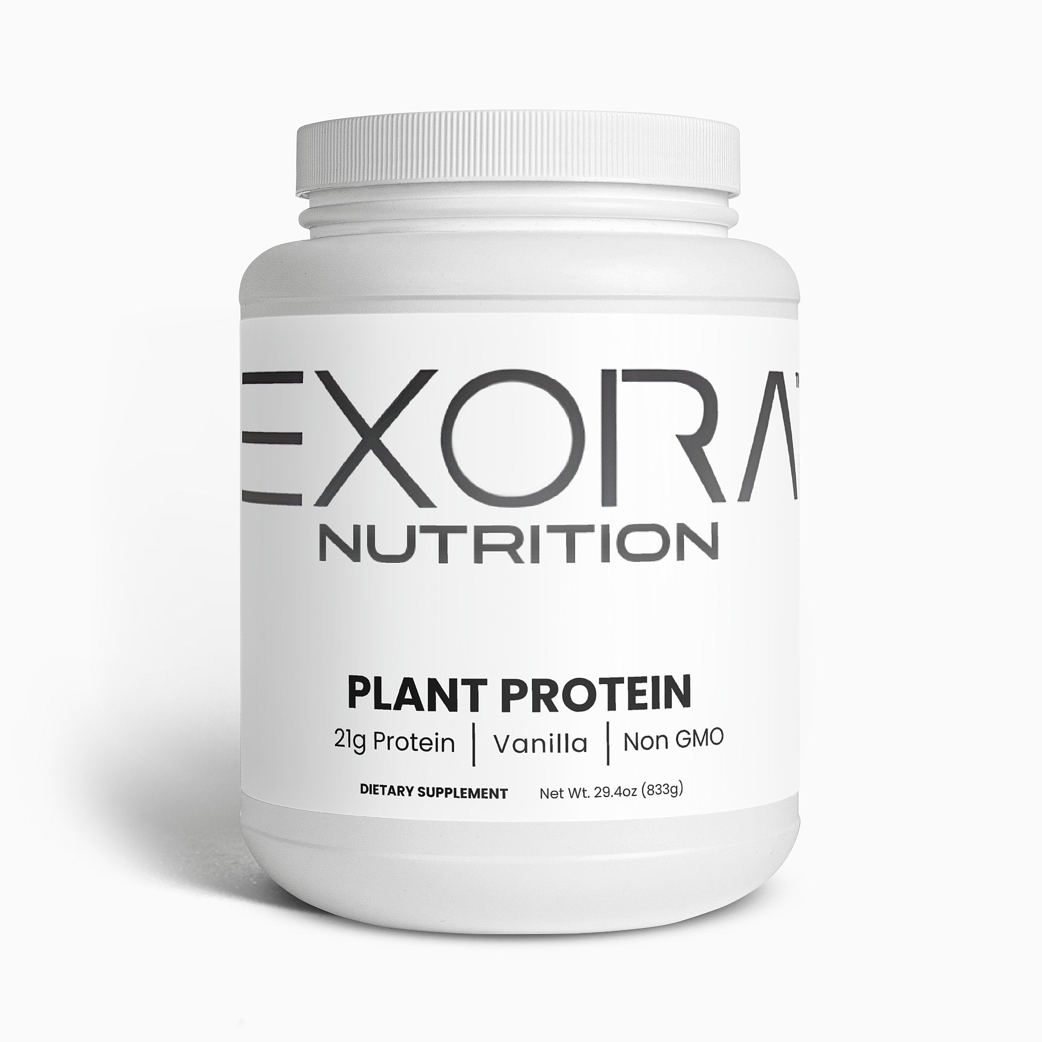 Exora Nutrition plant protein supplement container on a white background