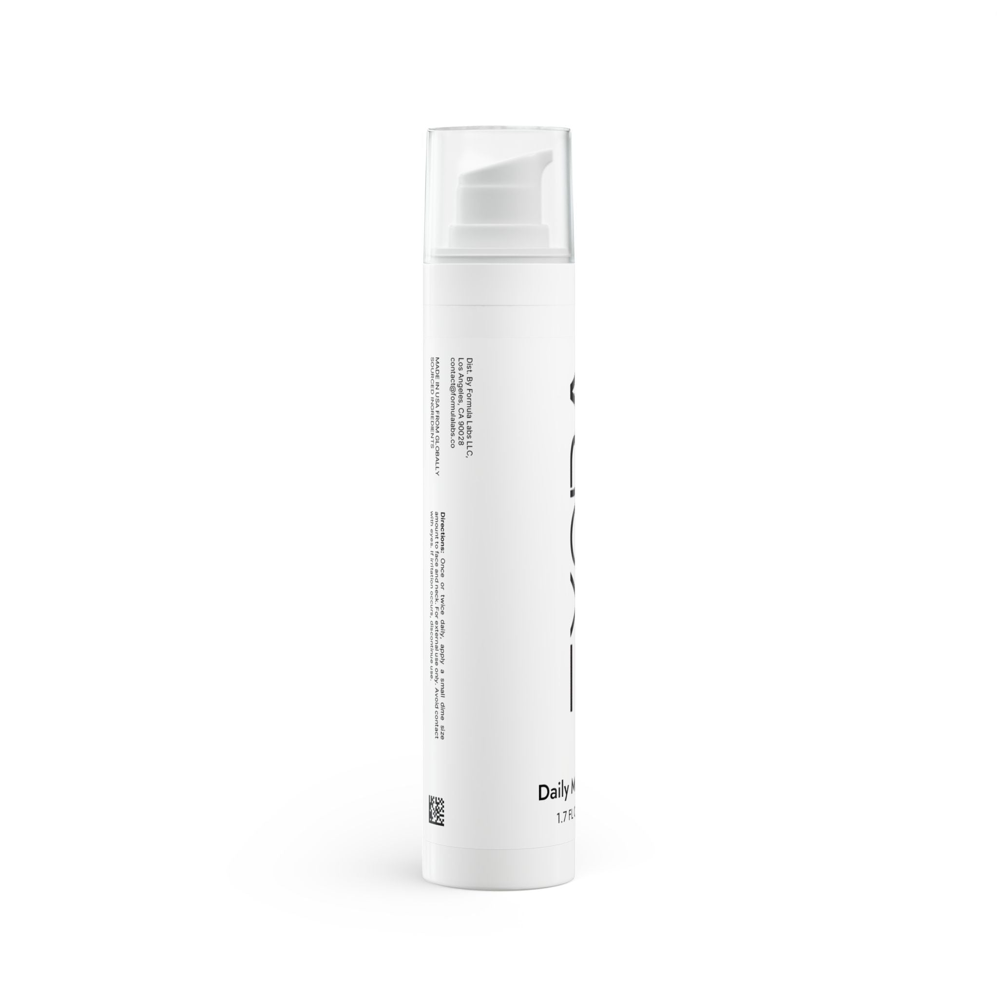 White skincare bottle with a pump on a white background