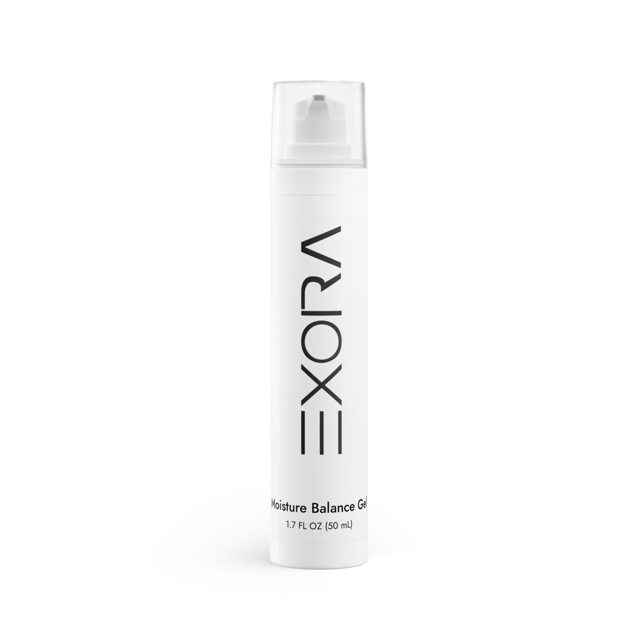 White bottle of 'EXORA' Moisture Balance Gel on a white background