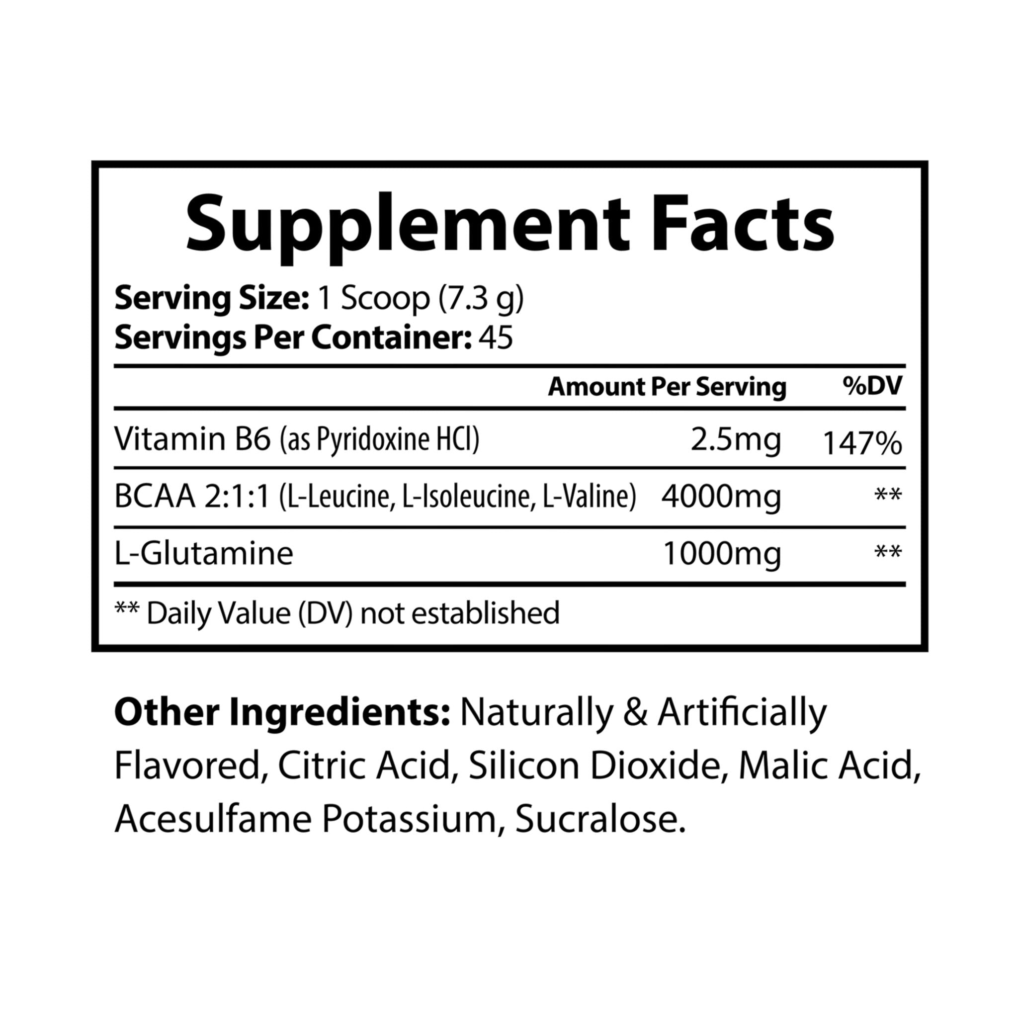 Supplement facts label with detailed nutritional information on a white background