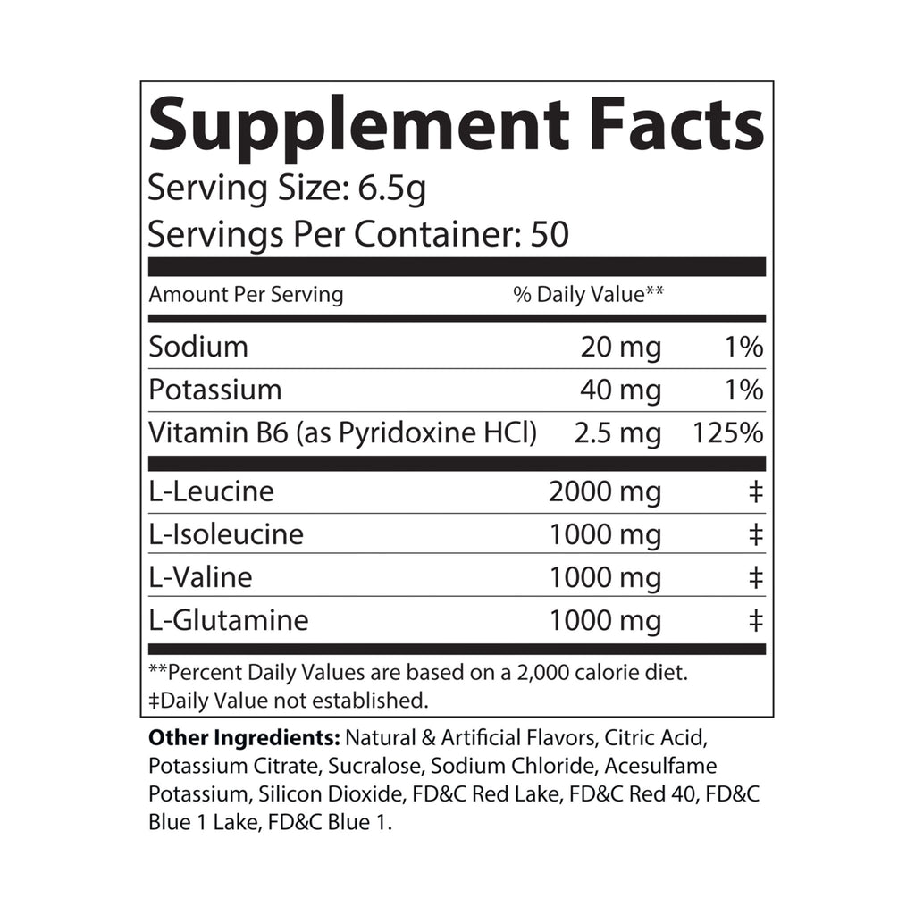 Supplement facts label with detailed nutritional information on a white background