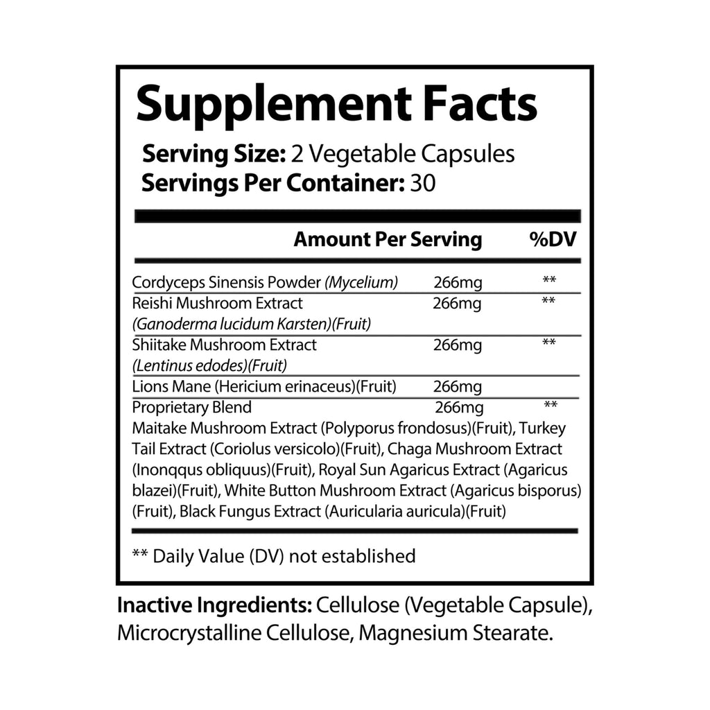 Supplement facts label with detailed ingredient list on a white background