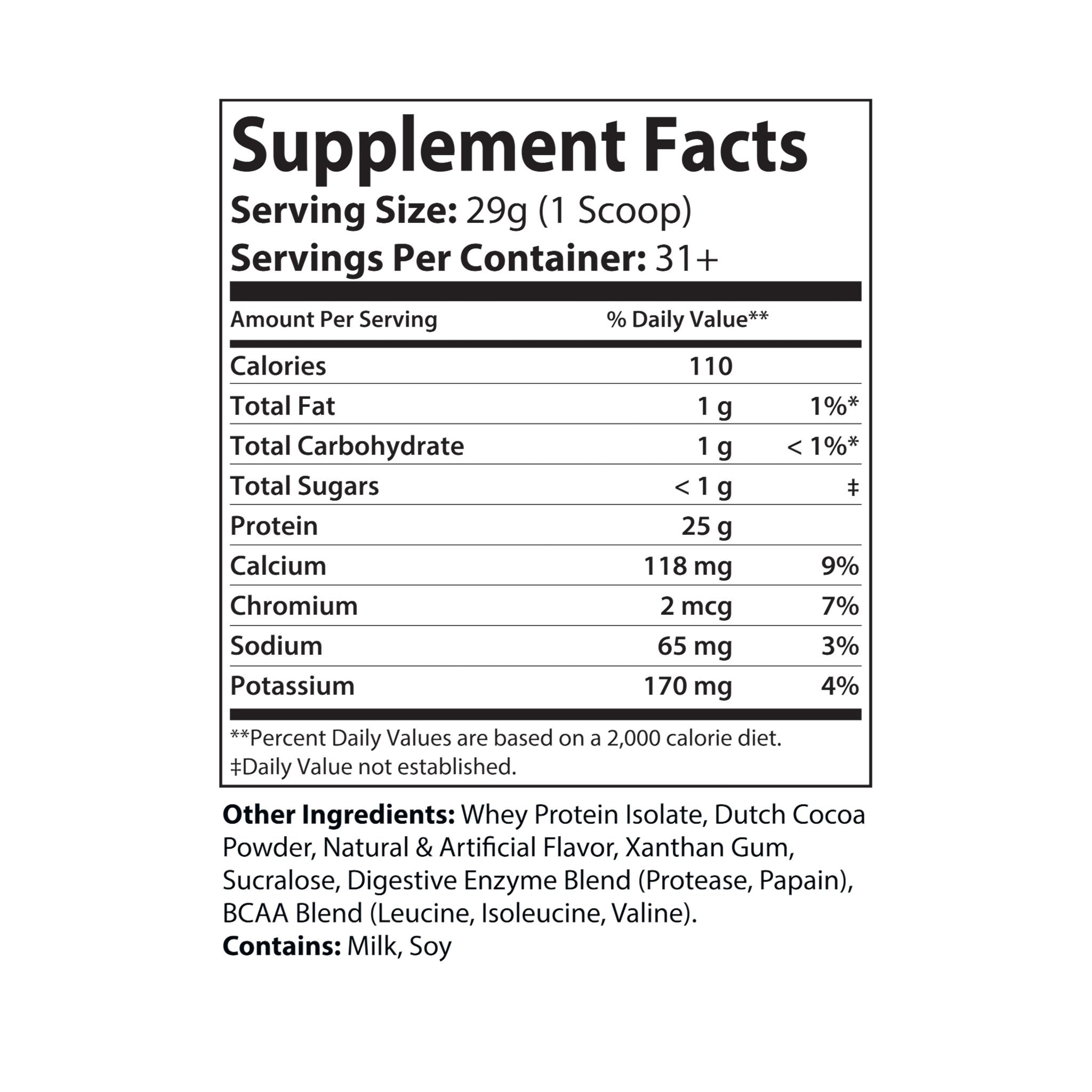 Supplement facts label with nutritional information on a white background