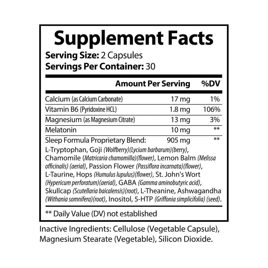 Supplement facts label with detailed ingredient list on a white background
