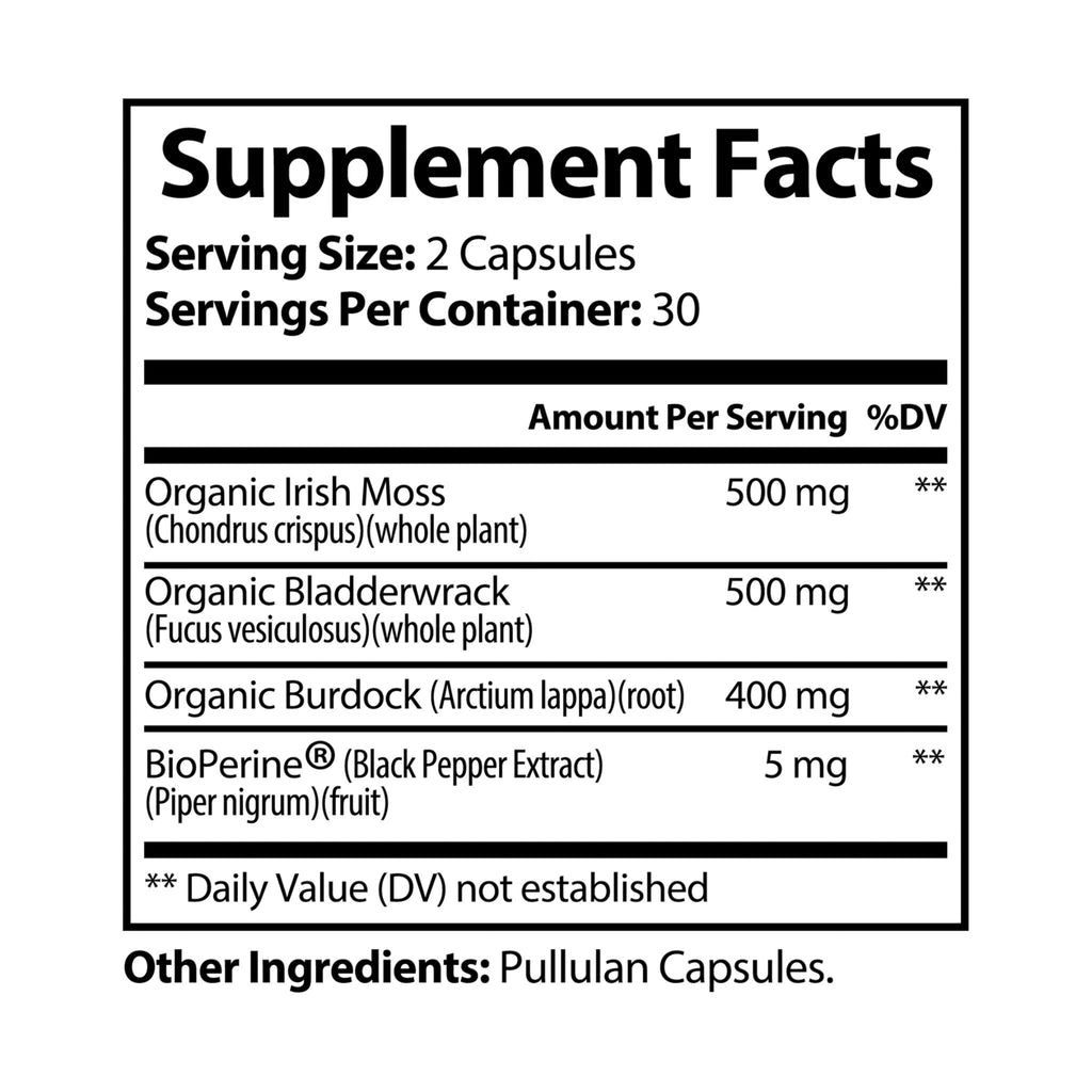 Supplement facts label with detailed ingredient information on a white background