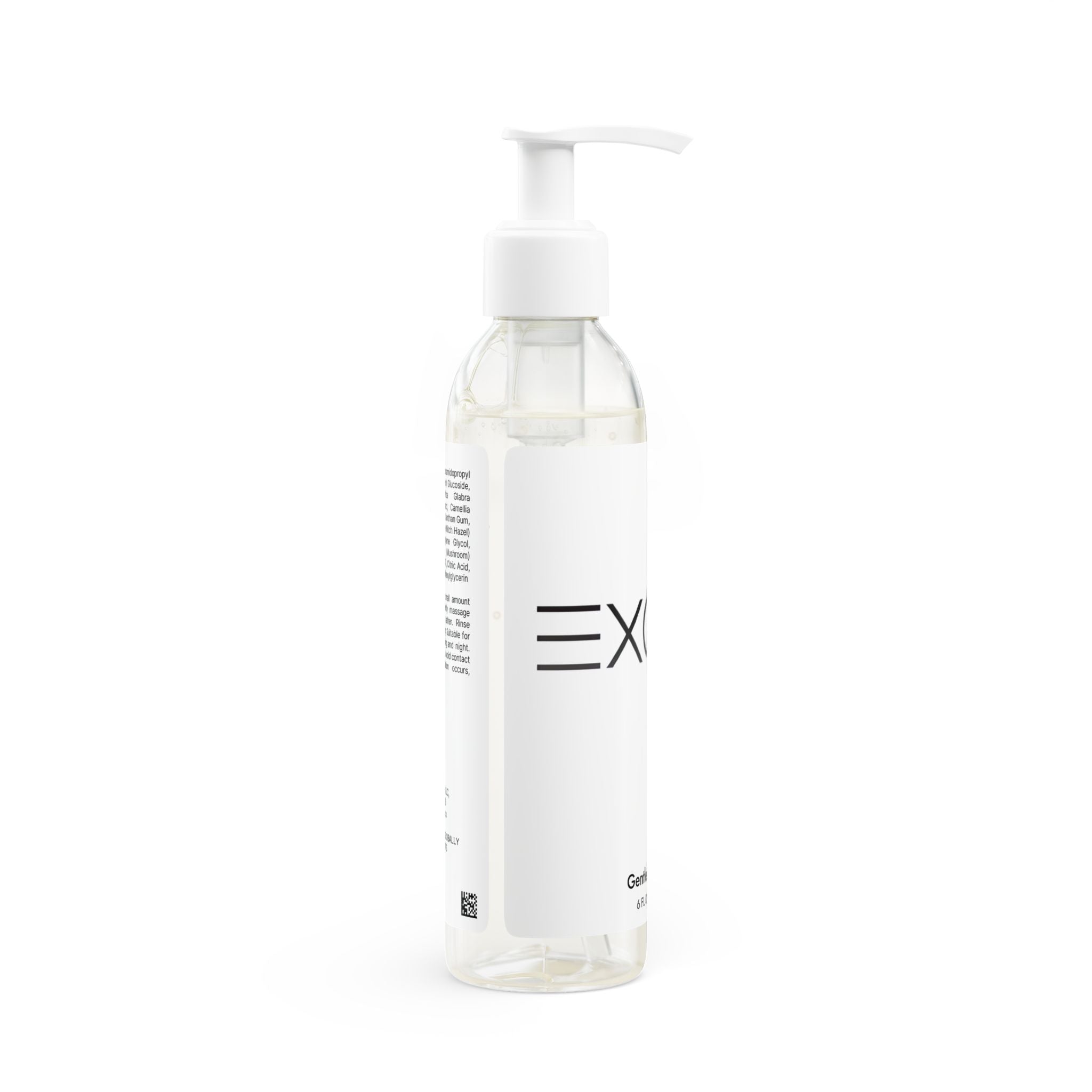 Clear bottle with pump and 'EXORA' logo on a white background
