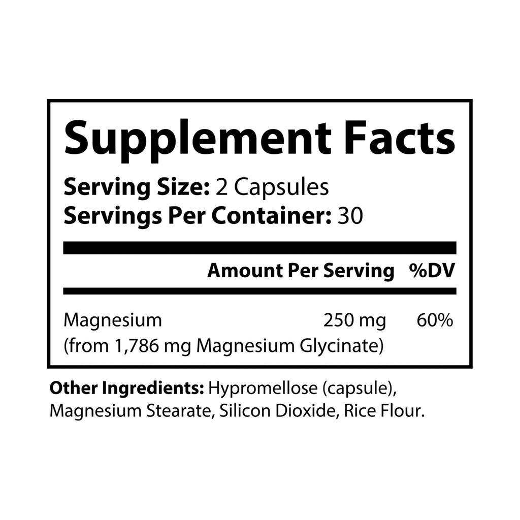 Supplement facts label with magnified text on a white background