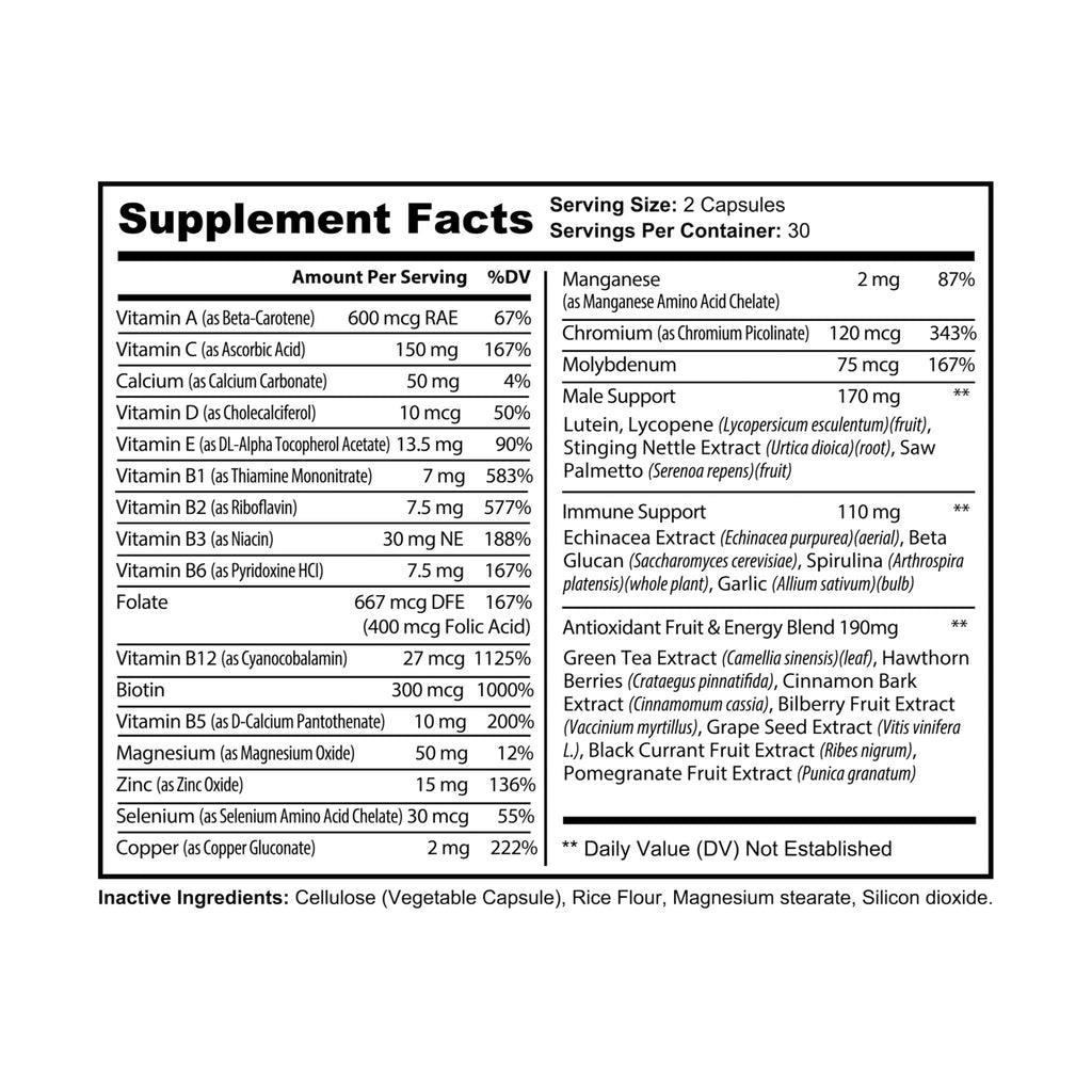 Supplement facts label with detailed nutritional information on a white background