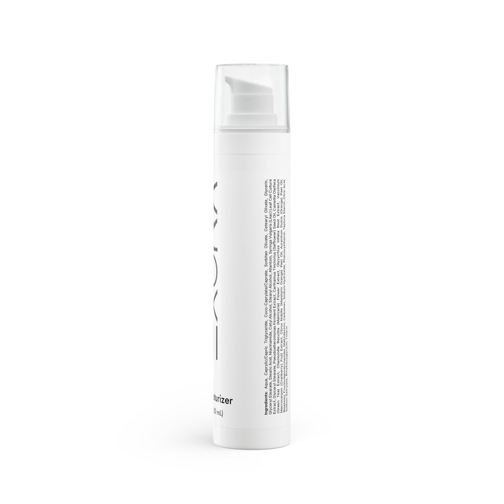 White cylindrical container with text on a white background